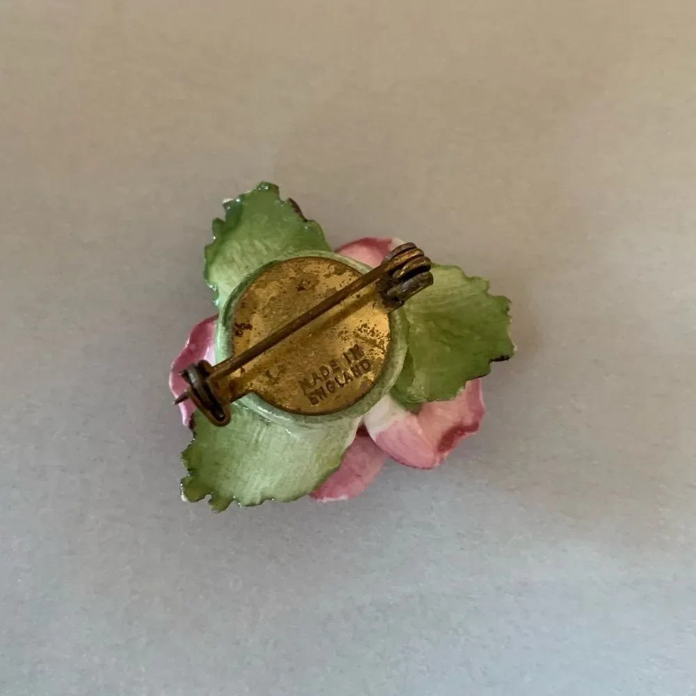 Vintage Porcelain Rose Flower Brooch
